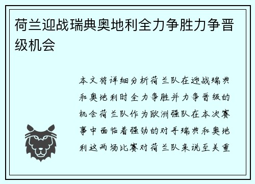 荷兰迎战瑞典奥地利全力争胜力争晋级机会